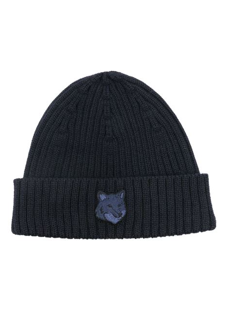 Berretto Bold Fox Head a coste in blu di Maison Kitsuné - uomo MAISON KITSUNÉ | MM06111KT1022P491